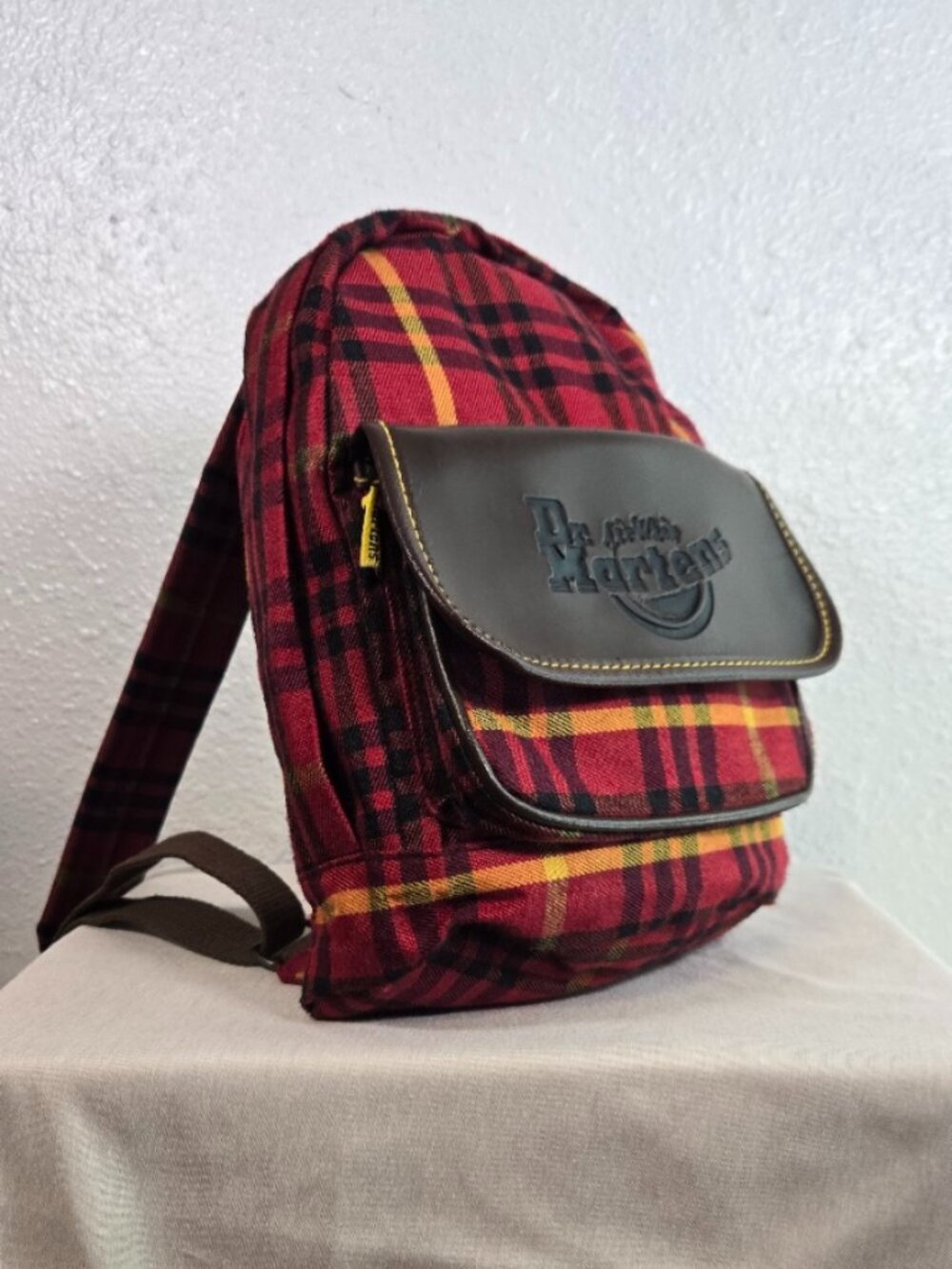 Dr. Martens canvas red tartan plaid mini backpack #vintage #90s